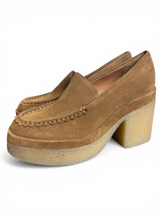 Marc Fisher Loafer Womens 8M Tan Suede Leather Chunky 4” Block Heel MLLINA NWOB - Picture 2 of 8